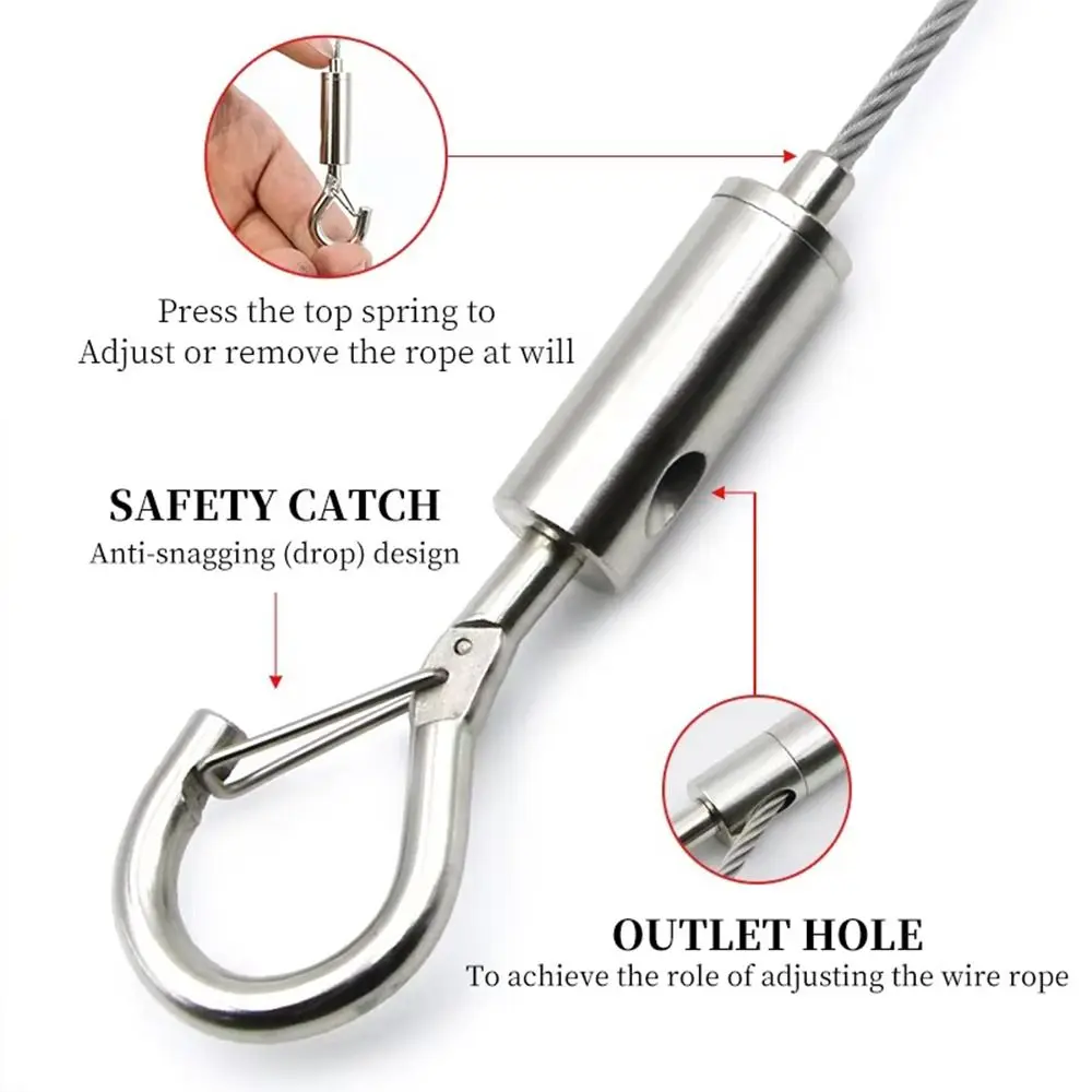 1Pcs 1.5mm Wire Rope Suspension Kit Adjustable Spring Hook Stainless Steel Steel Wire Cable Set Clip Code Load Bearing