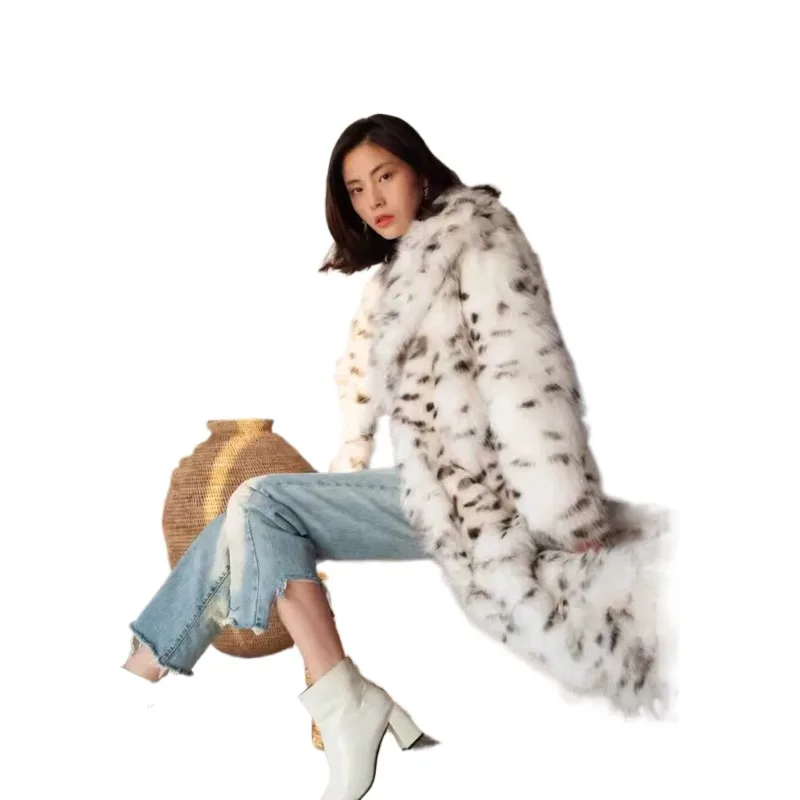 European American Fashionable Sexy Noble Faux Fur Coat Elegant Leopard Print Charm Temperament Exquisite Winter Warmth Outerwear