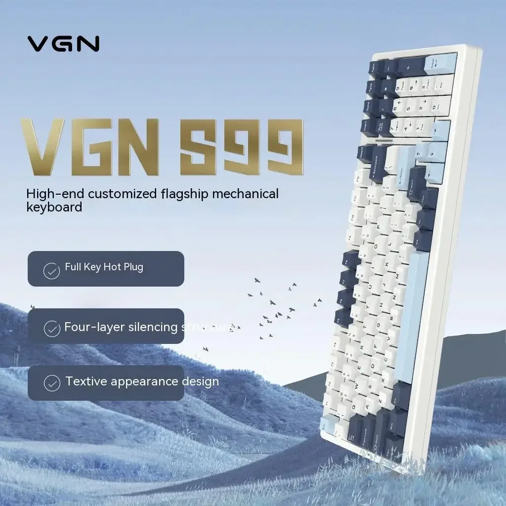 VGN S99 Mechanical Keyboard Wireless 3-Mode Bluetooth 2.4G USB RGB Hot Swap 99 Keys 6000mAh Gamer Office PC Gaming Keyboard Gift