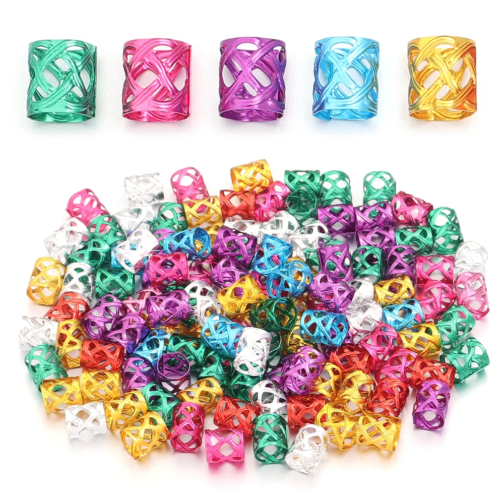 

100Pcs 9x8mm Small Silver Gold Plated Hair Ring Braid Dreadlocks Hole Micro Beads Adjustable Cuff Clip Hair Braid Styling