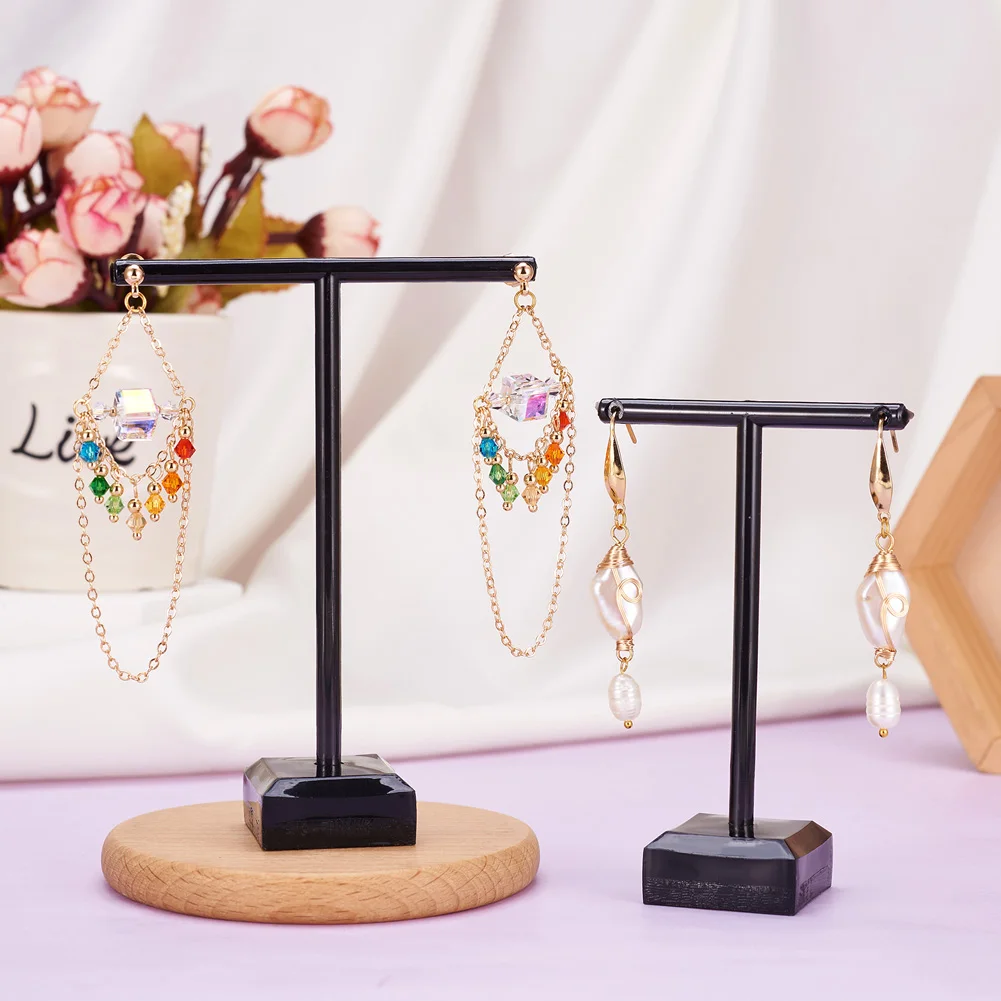 2Pcs/Set Dimensional T Bar Organic Glass Earring Display Rack Stand Clear Showcase Jewelry Organizer Holder 60~80x30x90~110mm