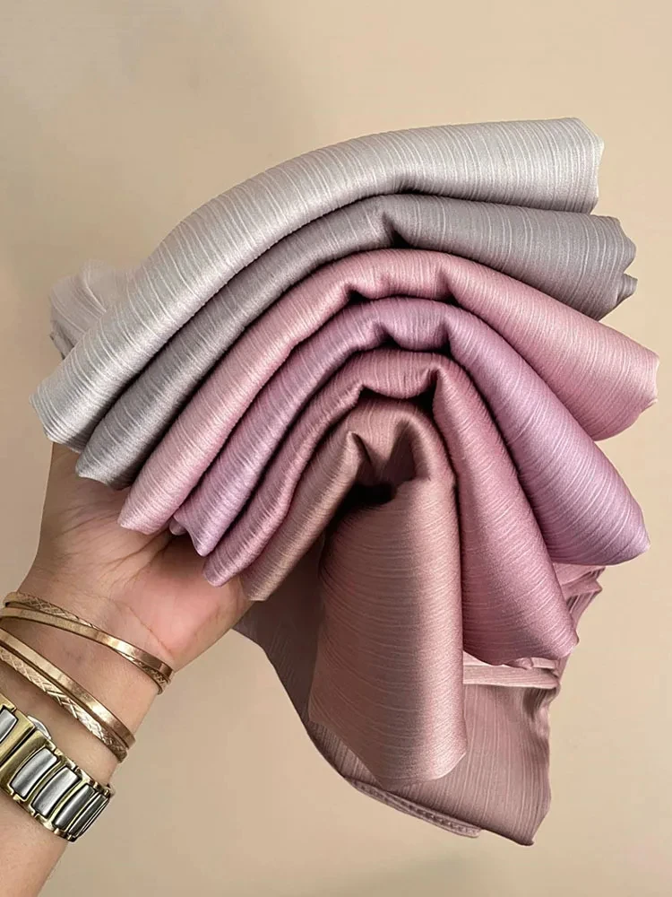 Premium Satin Crinkle Hijabs Schal Chiffon Seidenschal Plain Muslimische Frauen Hijabs Shinny Islam Frauen Turban Plissee Schal Ramadan