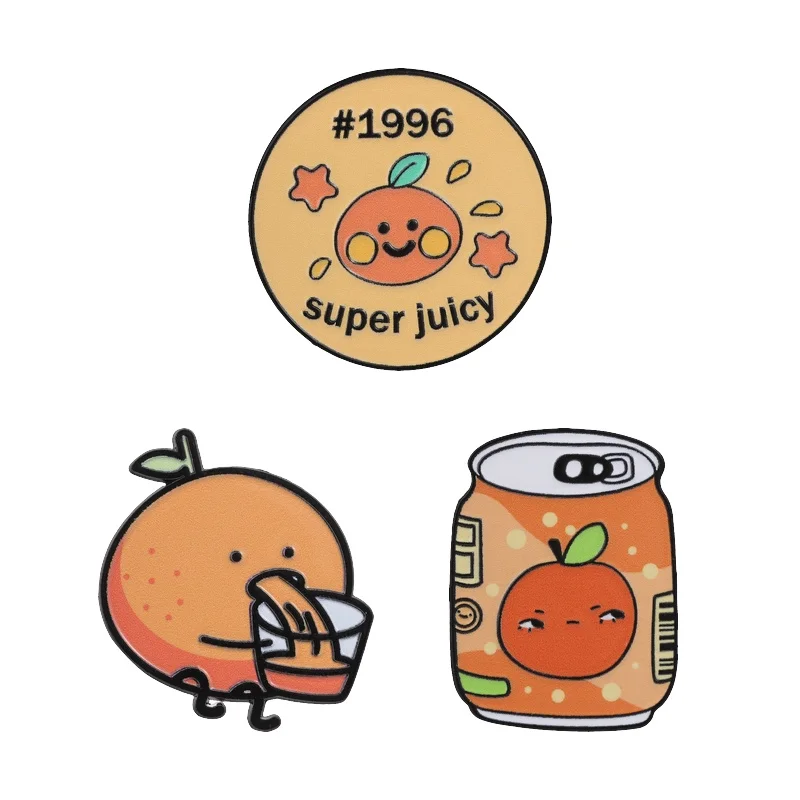 1996 Super Juicy Orange Soda Enamel Pin Retro Sweet Juicy Orange Fruit Soda Can Designs Brooch Bag Lapel Hat Badge Jewelry Gifts