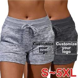 Summer Women's Customized Your Logo Cotton High Waist Shorts Quick drying Sports Fitness Yoga Shorts Plus Size Drawstring Shorts