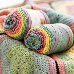 Rainbow Cotton Segment Dyed Wool, Multicolored Thread DIY Scarf Hat Throw Pillow Line Gradual Change Cake Ball Line