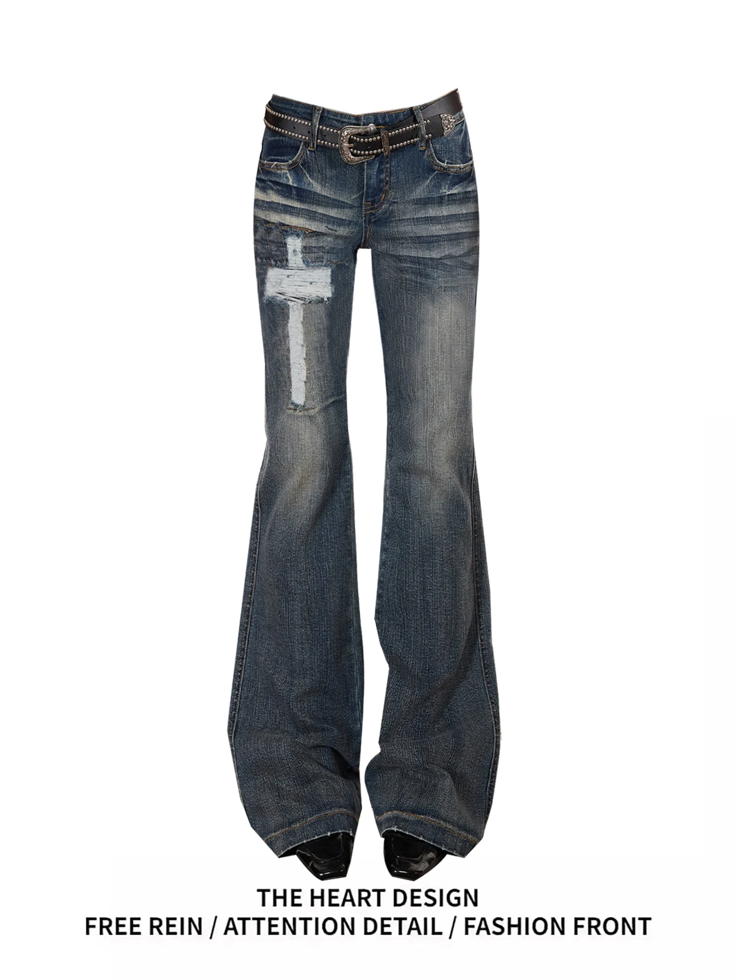 

Ретро-джинсы-клеш в американском стиле для женщин, весенняя новинка, плотные, с эффектом потертости, длинные брюки с высокой талией, хлопковые, повседневные