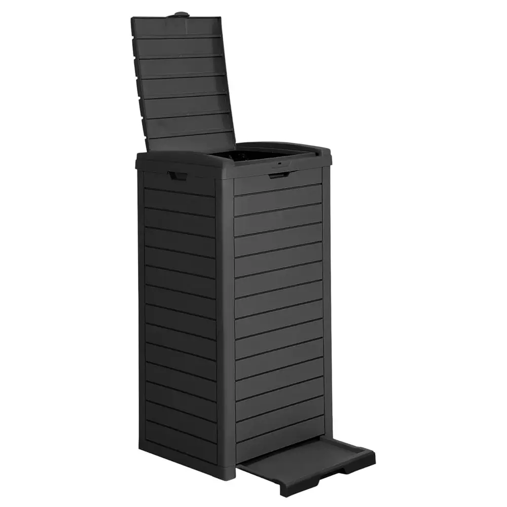 

31 Gallon Weather-Resistant Double Lid Trash Can with Drip Tray for Outdoor Use - Ideal for Patio, Deck, and Backyard
