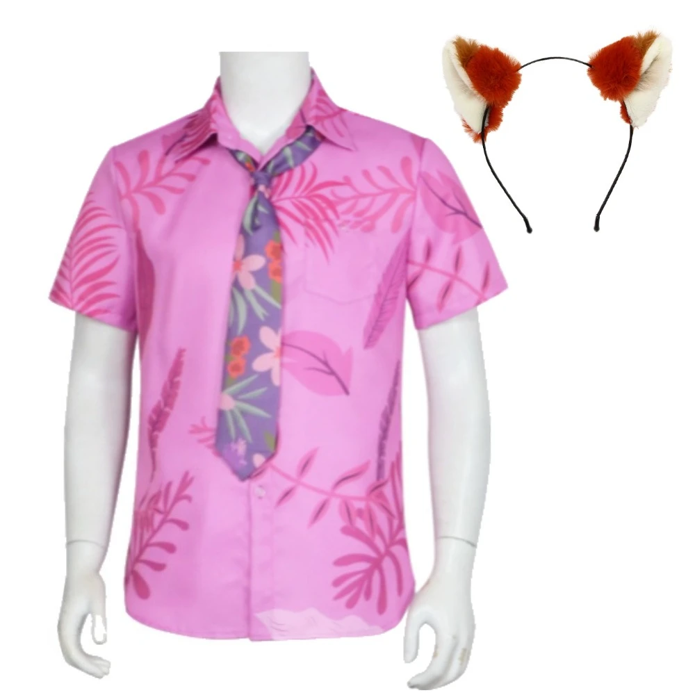 

Nick Cosplay T-shirt Costume Cartoon Fox Roleplay Shirt +hairband Necktie Adult Men Outfits Halloween Carnival Party Disguise