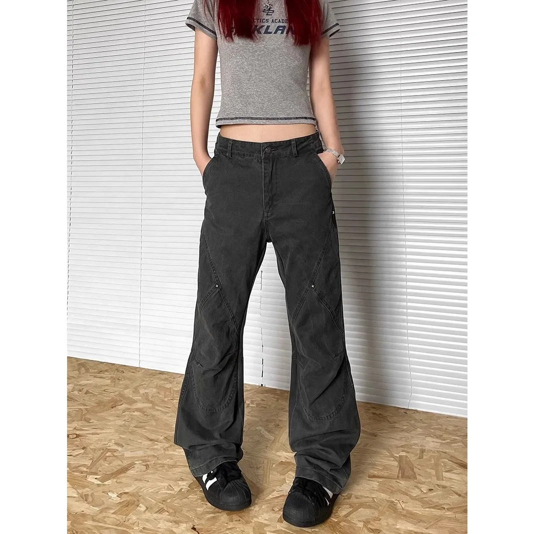 

Pants Women's Loose Jeans 2025 Spring New Washed American Vibe High Street Fashion Vintage Straight Leg Mid Waist Casual Pants