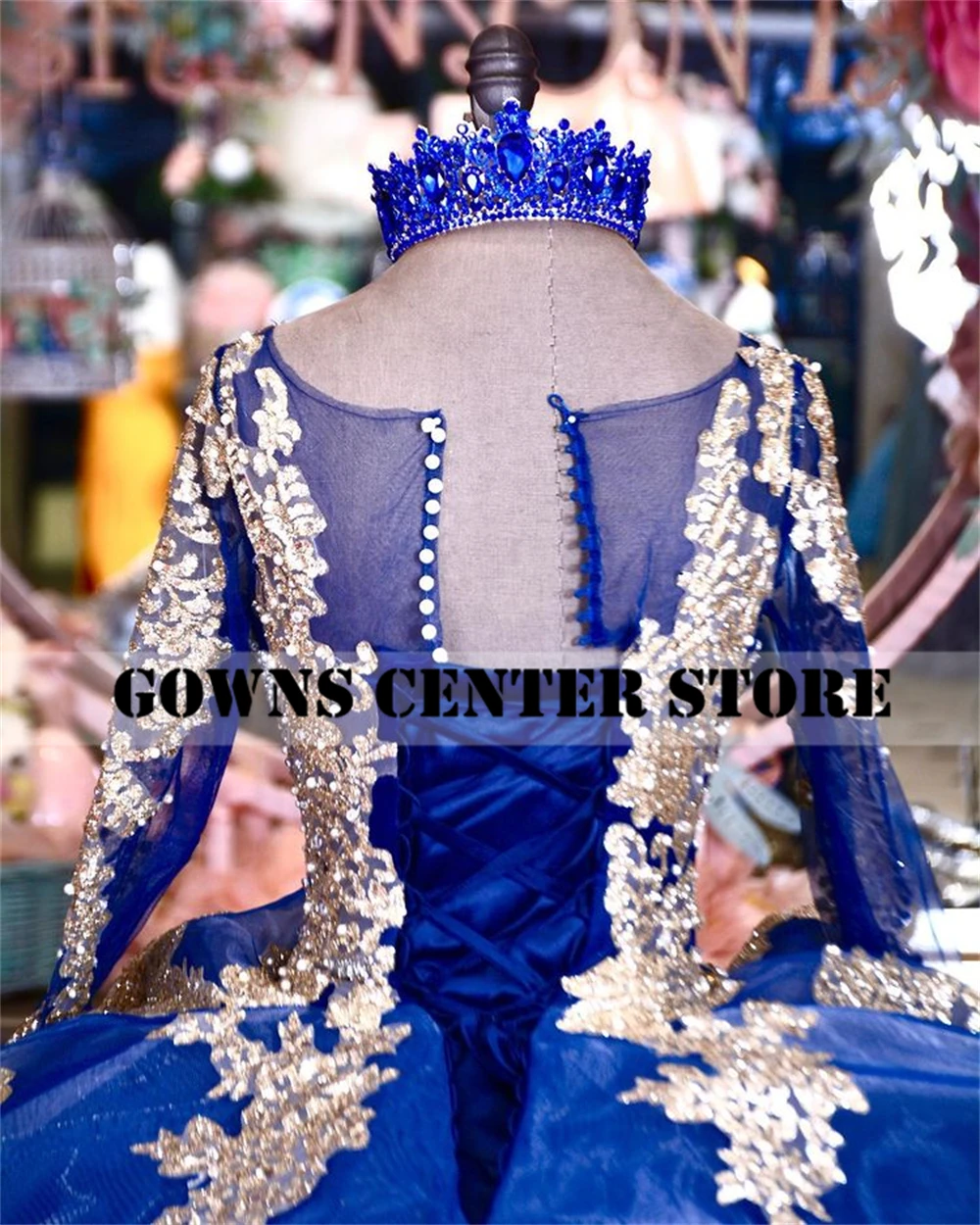 Royal Blue manica lunga abiti Quinceanera abito da ballo Applique di paillettes abito da festa di compleanno bottone Lace Up vestidos de quinceasenera