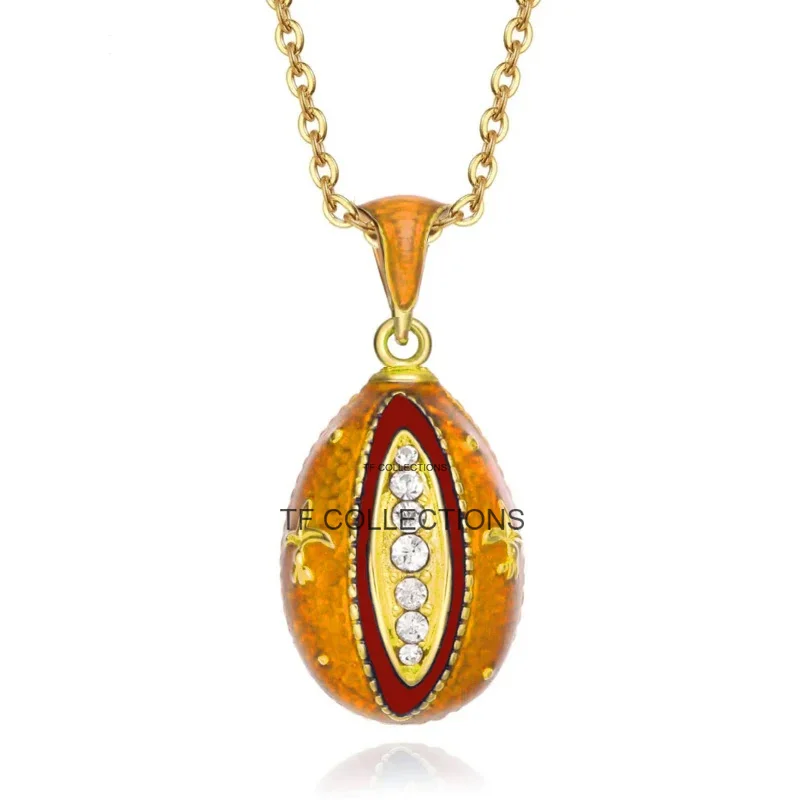 YAFFIL Enamel Egg Pendant, Red Gold With Diamond Patterns Necklace, Diamond Studded Unique Design Pendant