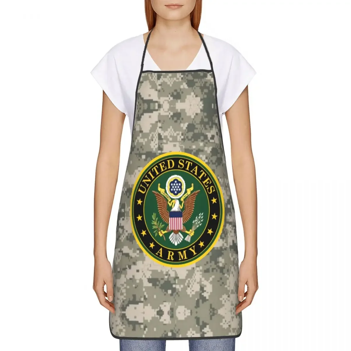 United States Army Camo Bib Apron Adult Women Men Chef Tablier Cuisine for Cooking Kitchen Military Tactical Camouflage Painting