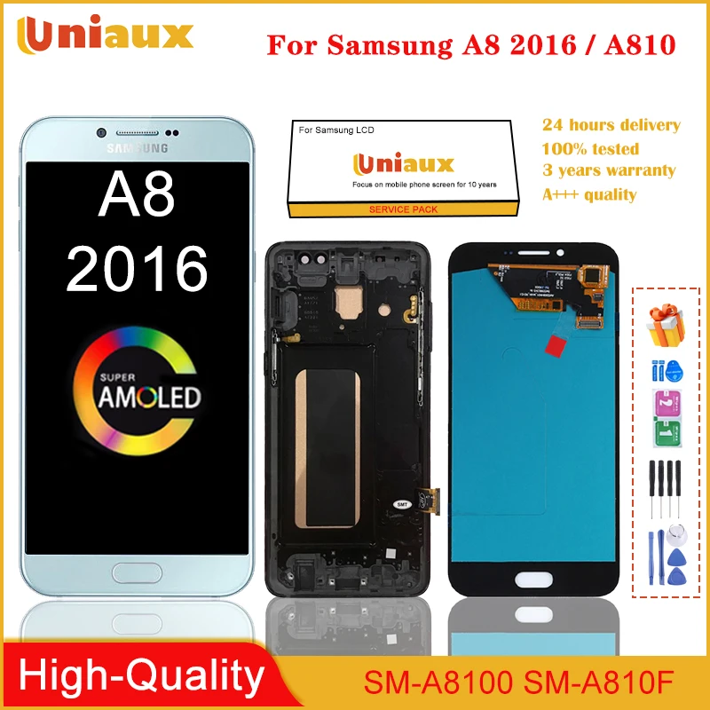 

ЖК-дисплей AMOLED для Samsung Galaxy A8 2016 A810F A810S, ЖК-дисплей, сенсорный экран, сменный дигитайзер в сборе