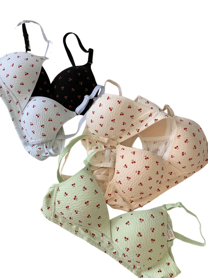 KUCLUT Desire Korean Version of Sweet Cherry Print Breathable Triangle Cup Underwear Women's Thin Comfortable Anti-sag Small Bra