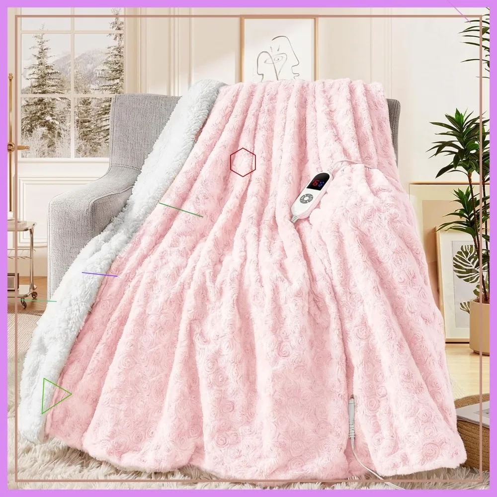 

Электрический плед с подогревом 50x60 дюймов, с искусственным мехом, 6 режимов нагрева и автоотключением, сертифицирован ETL, теплый подарок