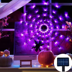 Solar Spider Web Lights Halloween Decoration Light Waterproof Purple Spider Net Lights 8 Modes Halloween Window Party Yard Decor