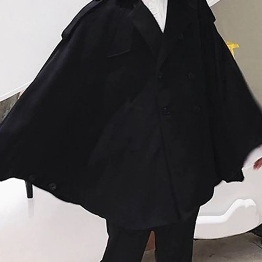 رجل الخريف كيب تقليد الصوف قوس هيم سترة الشارع الشهير موضة فضفاضة أنيقة مزاجه الشباب كيب ملابس للرجال 2025 جديد #4