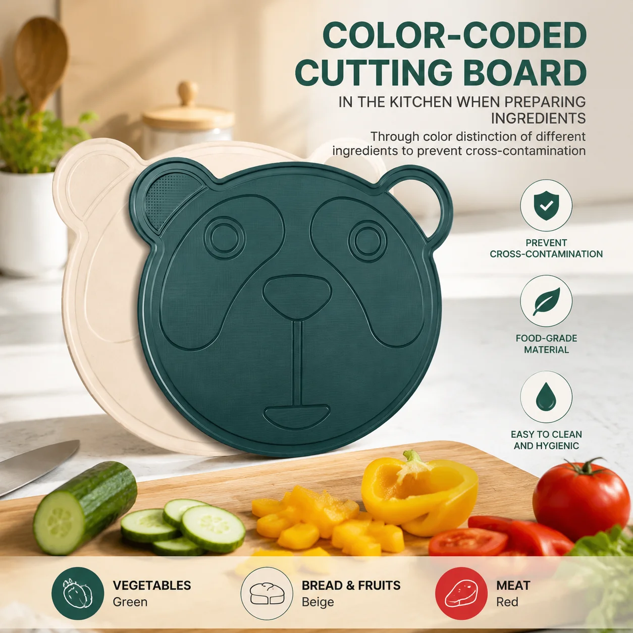 2ピースの漫画風クマ型カッティングボードセット。生鮮食品と調 - Baby Food Healthy のレビューと価格