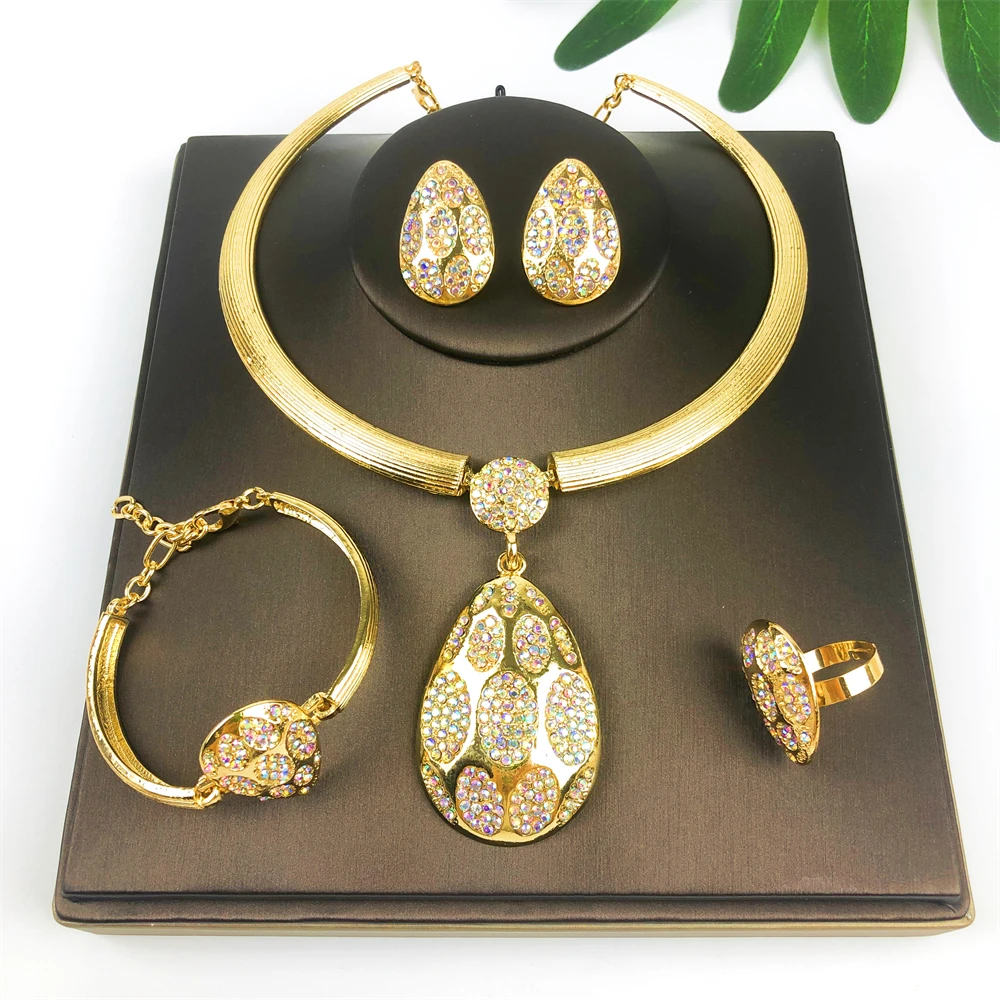 

Jewelry4you, классический дизайн, женское ожерелье, серьги, кольцо, браслет, подвеска, комплект ювелирных изделий из Дубая, покрытое 18-каратным золотом, ювелирные изделия для свадебной вечеринки