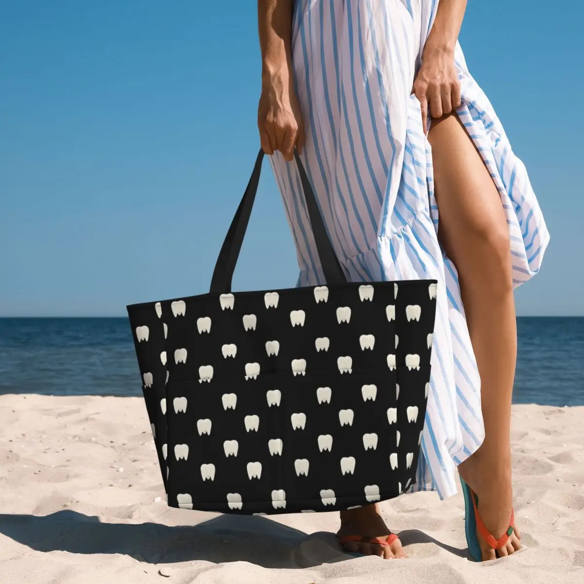 Borsa da viaggio da spiaggia dentale per dentista con motivo a denti, borsa a tracolla per vacanze di grande capacità con motivo Multi-stile