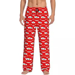 Custom Lightning Mcqueen Cartoon Cars Pajama Pants Sleepwear for Men Elastic Waistband Sleep Lounge Bottoms with Pockets