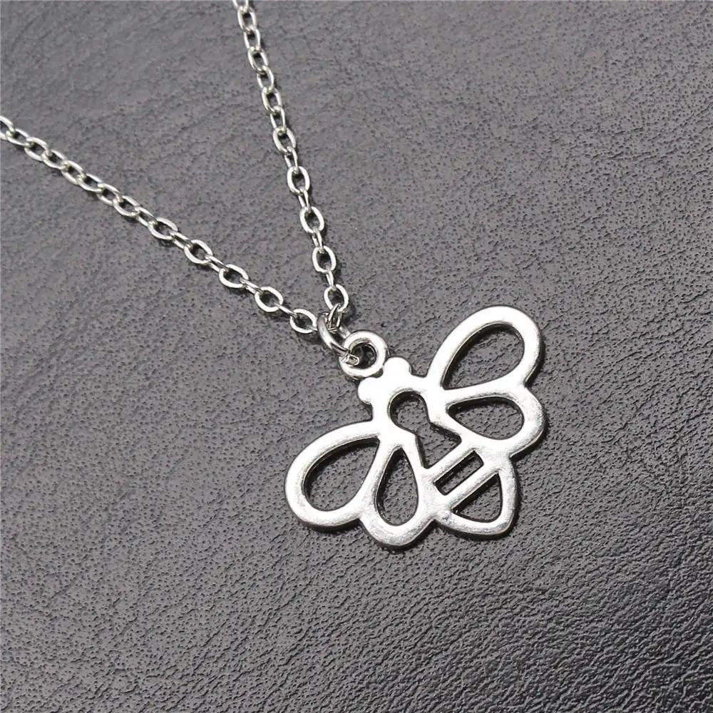 1pcs Openwork Abstract Sketch Bee Charms Necklaces For Men Car Pendant Jewelry Tools Diy Chain Length 40+5cm