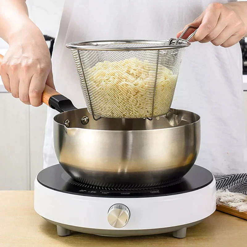 

Basket Stainless Steel Basket Kitchen French Chip Frying Strainer Deep Fry Round Fryer Wire Mesh with Handle Wire Colander