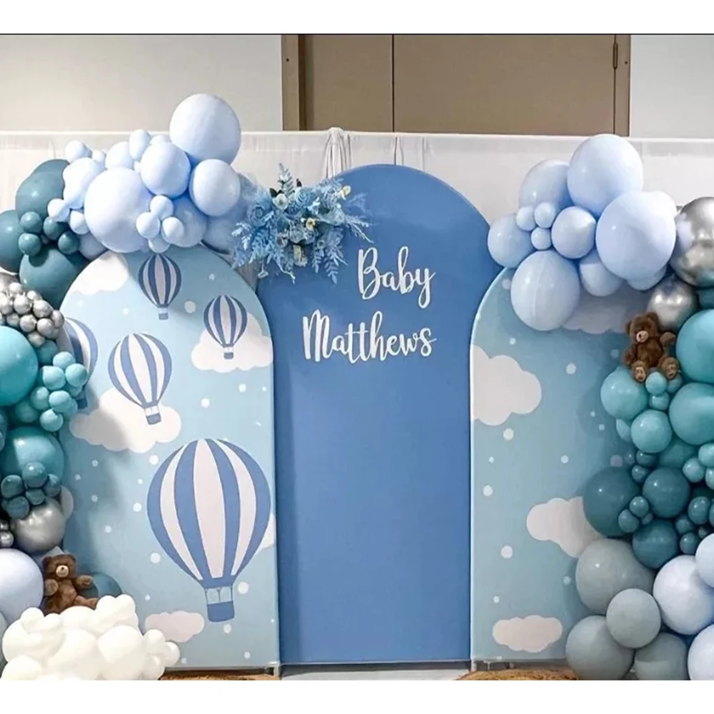 

Arch Backdrop Cover Blue Hot Air Balloons Boy 1st Birthday Party Portrait Background Photo Studio Props Wall