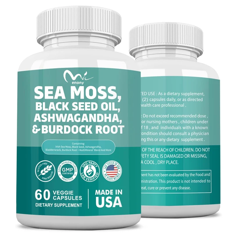 60 capsules 7000mg seaweed 4000mg black seed oil 2000mg Ashwagandha burdock root sea anemone root vitamin C curcumin