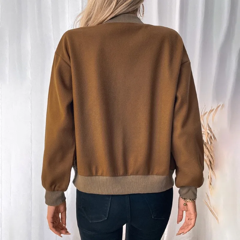 Autumn Khaki Long Sleeve Women's Bomber Jacket Fashion Single Breasted Vintage Coat Tops Elegant Loose Basic Ladies Jackets