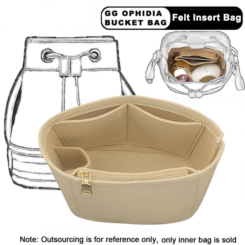 Felt Insert Organizer Inner Purse Portable Crossbody Bucket Bags Makeup Organizer For GG Ophidia Bucket Bag