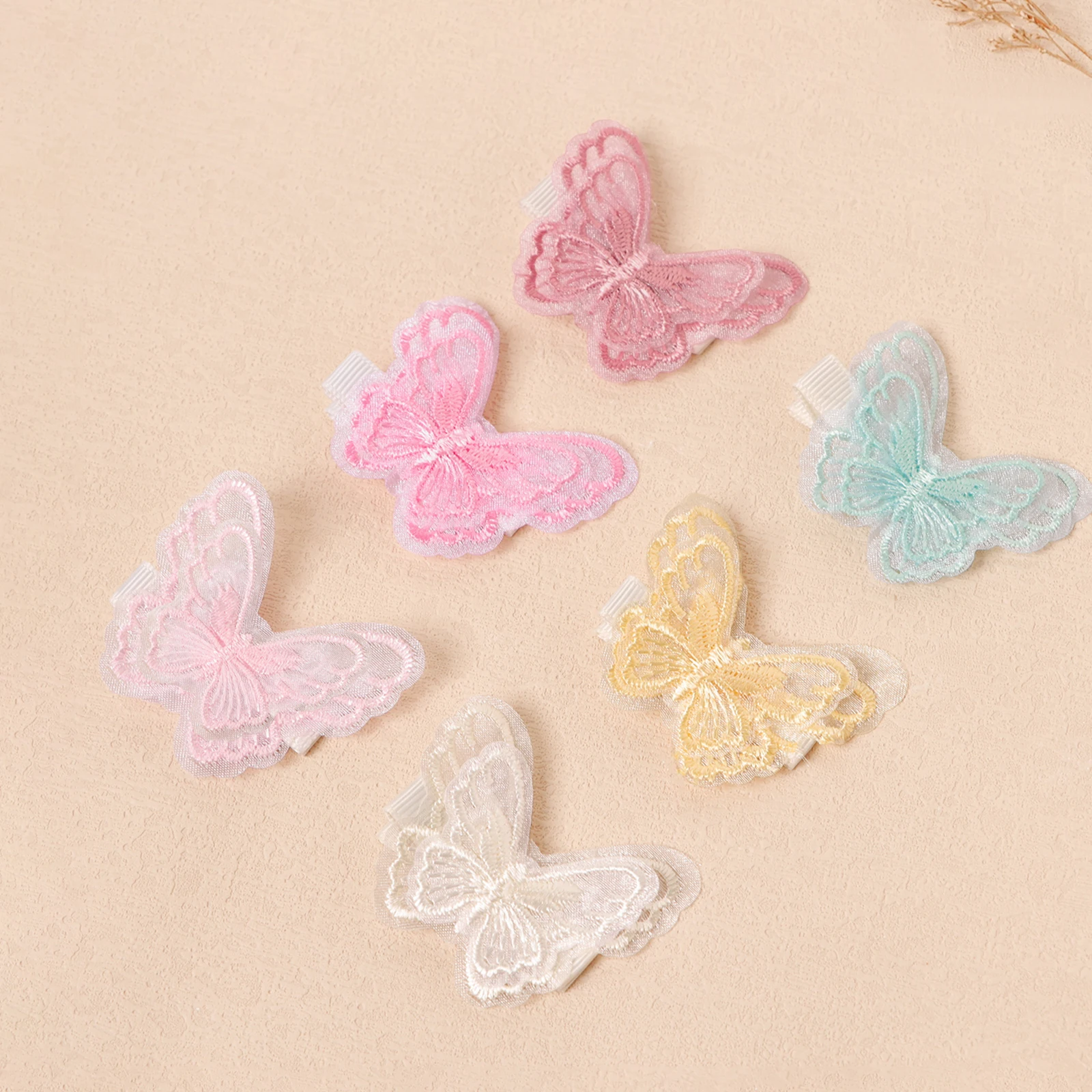 6 stks Kleurrijke Dubbellaags Kant Vlinder Vleugel Haar Clip Baby Leuke Combinatie Haarspeld Kleine Vlinder Haaraccessoire Voor Meisjes