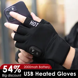 Guantes calefactables eléctricos USB, batería recargable de 2000mAh, configuración de 3 temperaturas, manoplas sin dedos de trabajo, calentadores de manos inalámbricos inteligentes