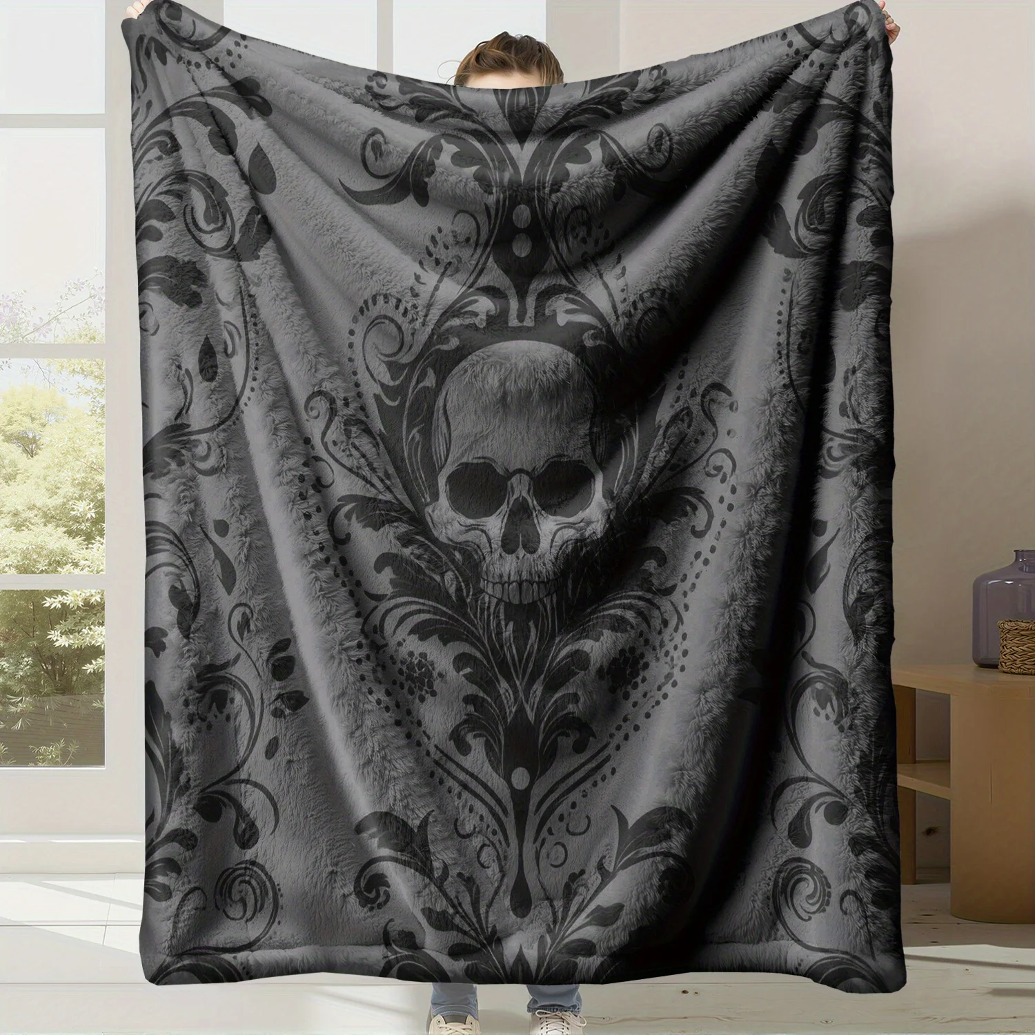 Gothic Skull Throw Blanket Microfiber Fleece Decorative Fall Autumn Home Decor Giant Print Skeleton Baroque Throw Shawl Cozy