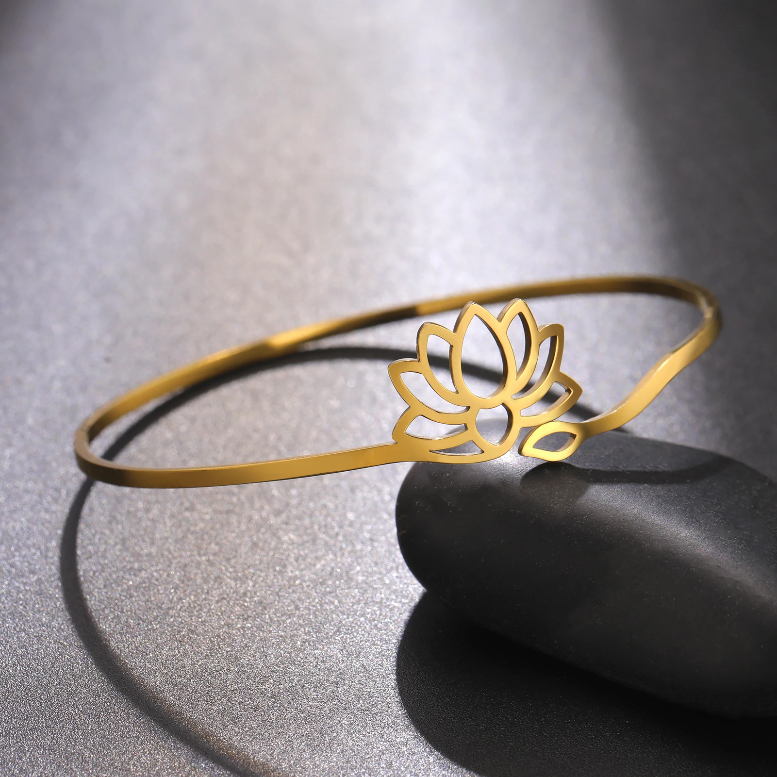 Cooltime Edelstahl Lotusblume offene Armreifen für Frauen verstellbare Buddha Yoga Amulett Armreifen Vintage Schmuck Geschenk – Detail 7