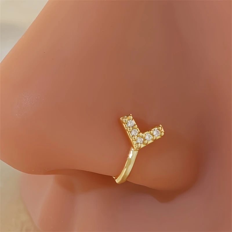 1-Piece Set Y-Shaped Zircon Nose Clip Brass Simple Fashion Personalized No Perforation Nose Ring Gift for Mothers & Daughters Mo