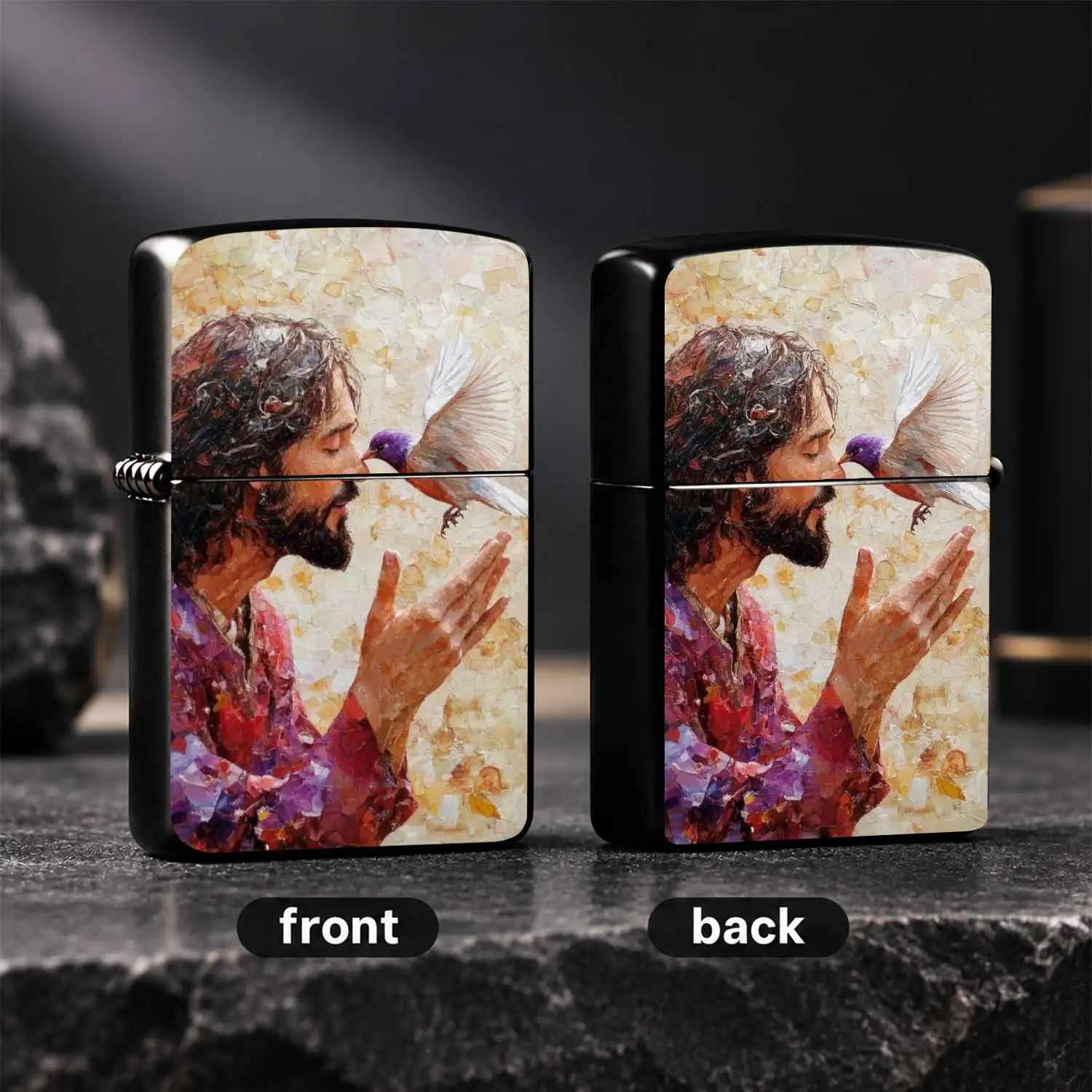 Custom Oil, Textured PAINTING Style Jesus and Flying Bird Print, Windproof Durable Sturdy Body, Ideal Religious Themed Gift for Believers, Family and Friends, PORTABLE Practical Decorative Collectible for Daily Use, Holiday and Commemoratio