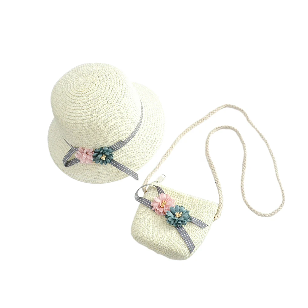 

1 set Girls Beach Hat Straw Sunhat Kids Large Floppy Brim White Accessories Child Hat Decorations Handmade Ideal Gifts Birthday