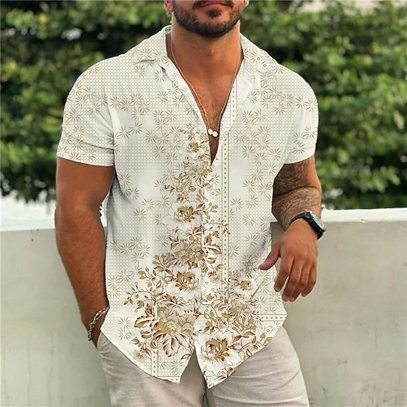 Casual Floral Beach Men\'s Shirt Summer Short Sleeve Hawaiian Shirts For Man Plus Size Quick Dry Tee Shirt Men Clothes Camis