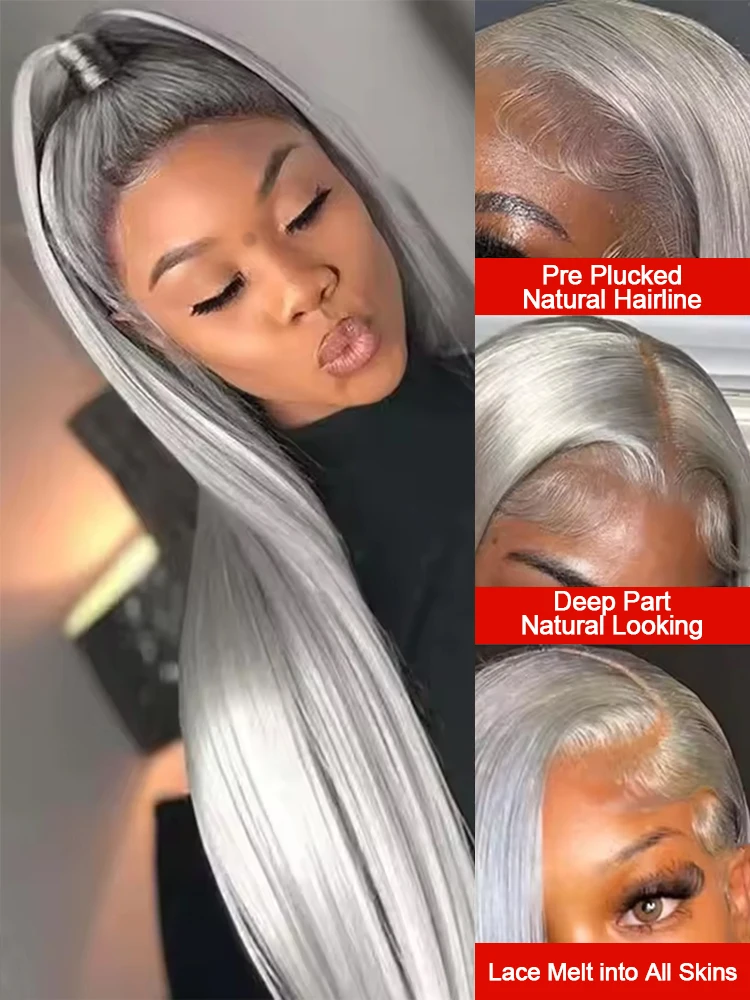 250% فضي رمادي اللون شعر طبيعي مفرود الباروكات 13x6 HD الدانتيل الجبهة الباروكات البرازيلي 30 40 بوصة 13x4 الدانتيل أمامي خصلات الشعر المستعار الإنسان