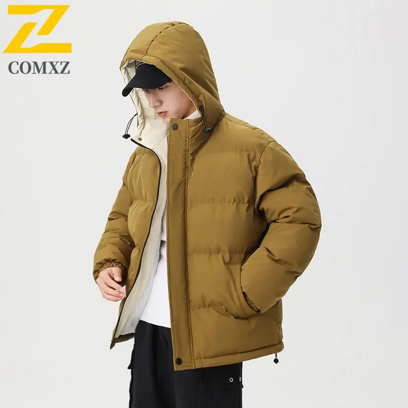 COMXZ Winter New Cotton Men Coat 2025 Unisex Korean Style Hooded Thickened Parker Coat Trendy Sports Casual Outdoor Daily Wear