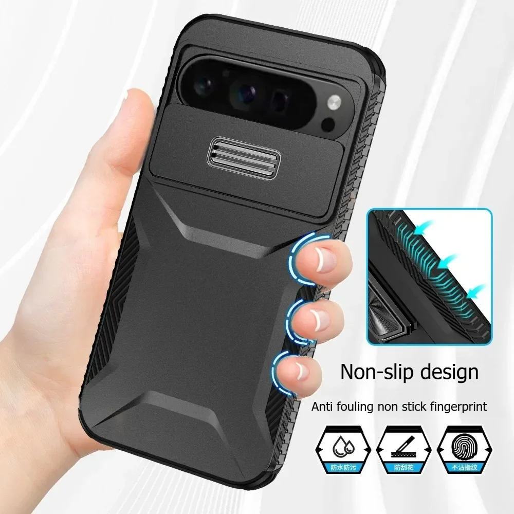 Luxury Heavy Duty Rugged Shockproof Slide Camera Lens Protect Case for Google Pixel9 10 11ProXL Matte Anti-slip Armor Hard Cover