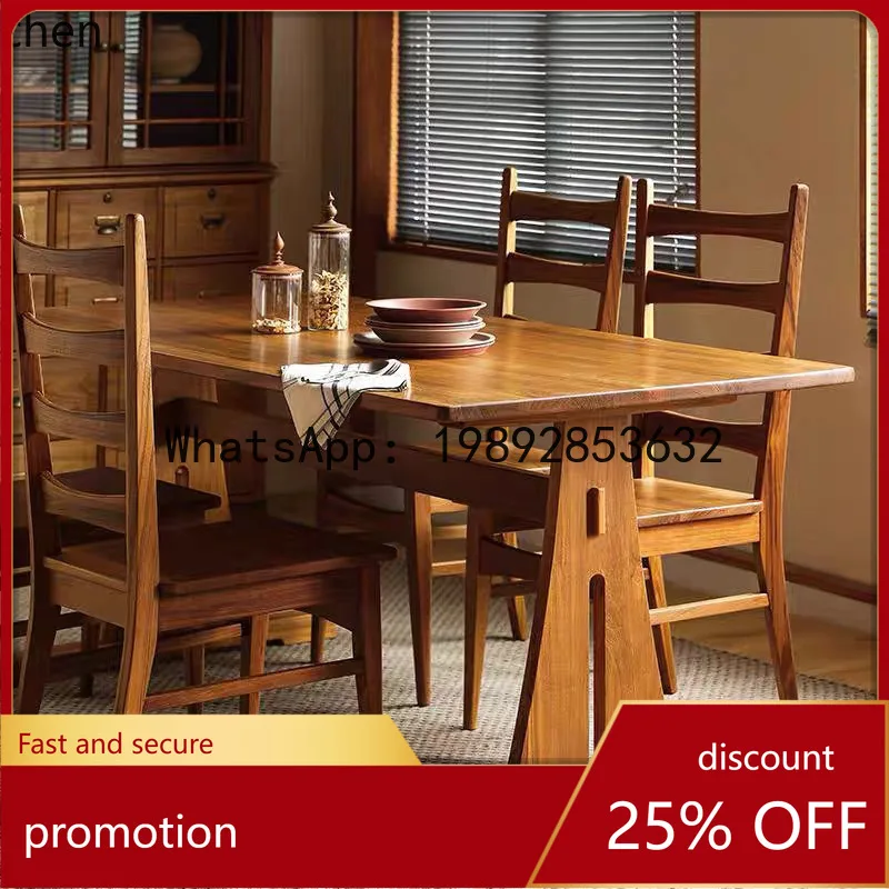 

YFY Style Solid Wood Dining Table for Home Living Room Small Apartment Simple Modern Rectangular Dining Table