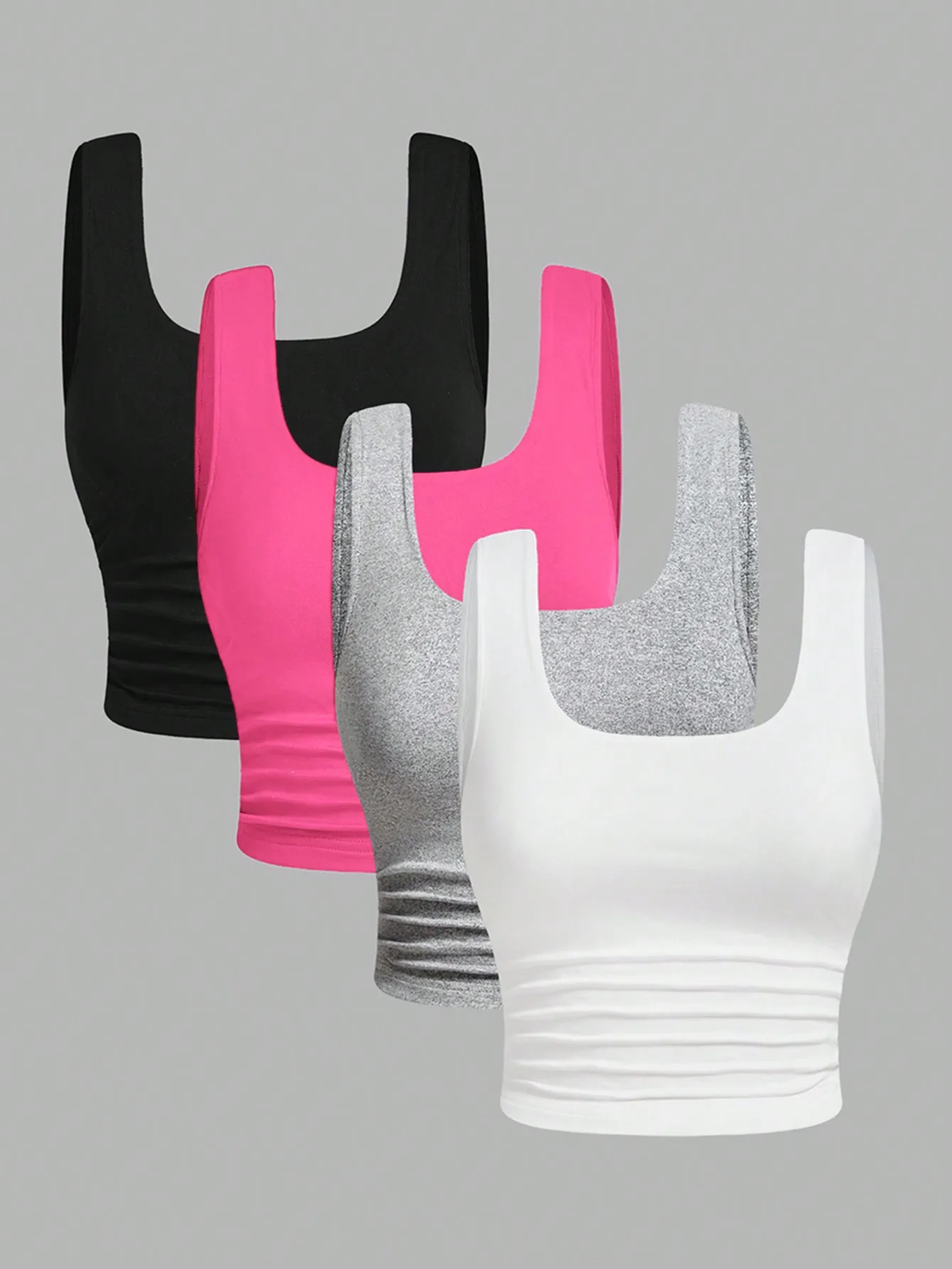 

Комплект из 4 укороченных женских топов — повседневные и для тренировок, больших размеров, однотонные