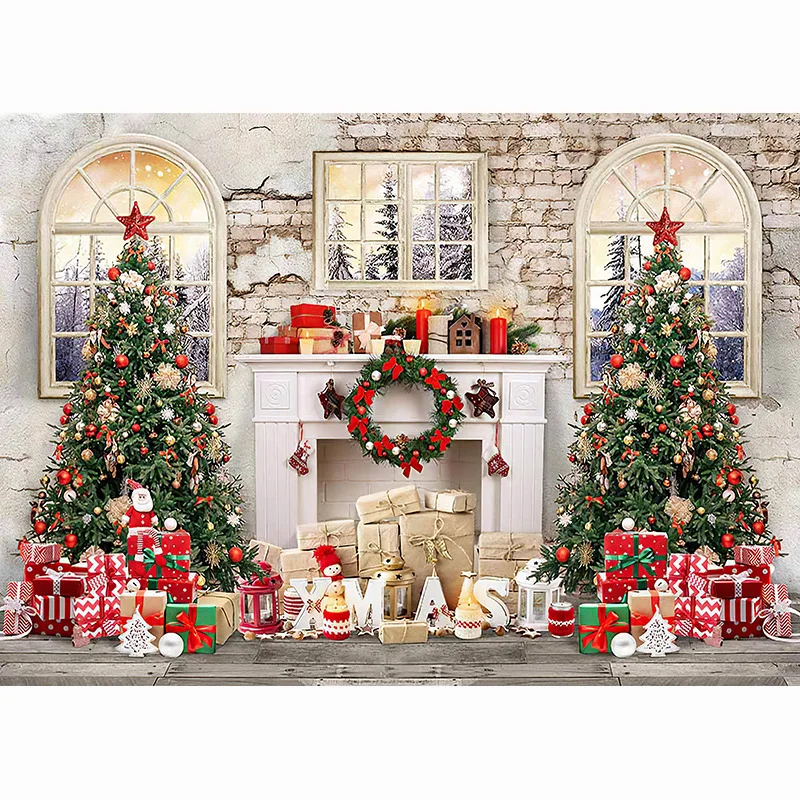 ZHISUXI Christmas Village Wooden Gate Digital Photography Backdrop Prop Snow Party Celebration Studio Background DJ-10