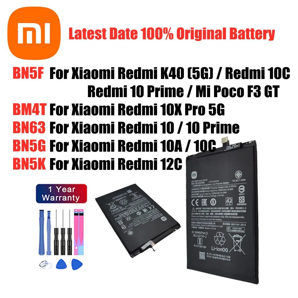

BN5F BM4T BN63 BN5G BN5K Оригинальный аккумулятор для Xiaomi Redmi K40 (5G) 10X Pro 10A 10C 10 Prime 12C Mi Poco F3 GT Аккумуляторы для телефонов