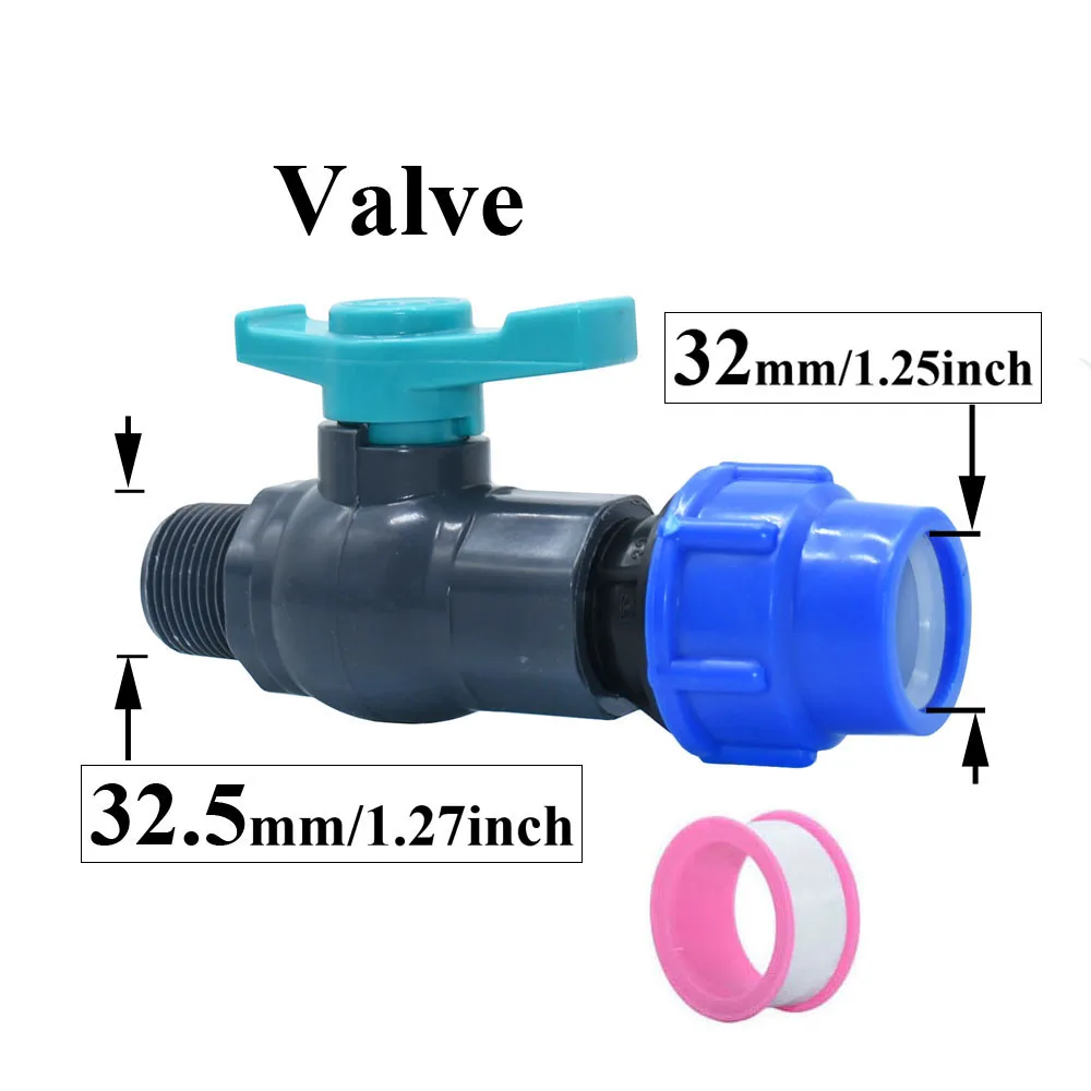 1inch male to 32mm PE pipe Elbow Tee Water Splitter Pipe Fitting DN25 Plastic PE Tube T-Shape Straight Watering Quick Connector