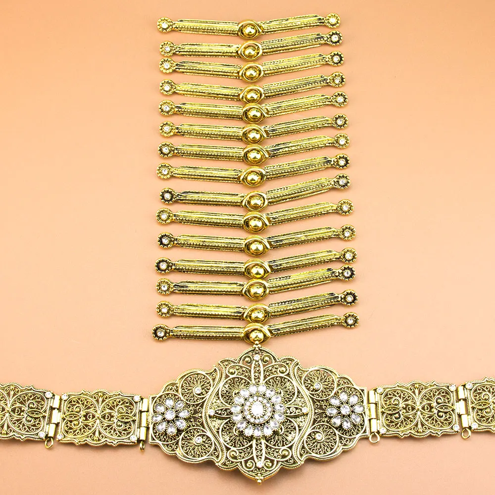 Sunspicems Caucasus Women Belt Breastplate Buckle Kazakh Bridal Wedding Jewelry Sets Retro Gold Color Turkish Ethnic Accessories