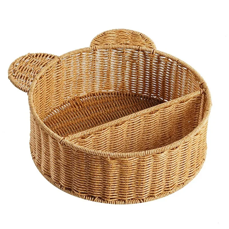 Imitation Rattan Food Grade Plastic Fruit Basket Storage Basket Wall Mounted Storage Rack Straw Woven Handmade Storage Basket