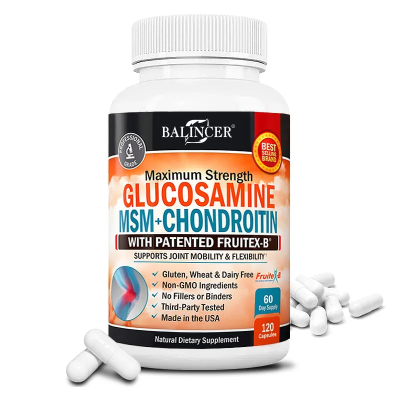 Glucosamine MSM-Chondroitin Capsules, 2000 mg Joint Supplement, Supports Joint Flexibility and Strength. 120 Capsules